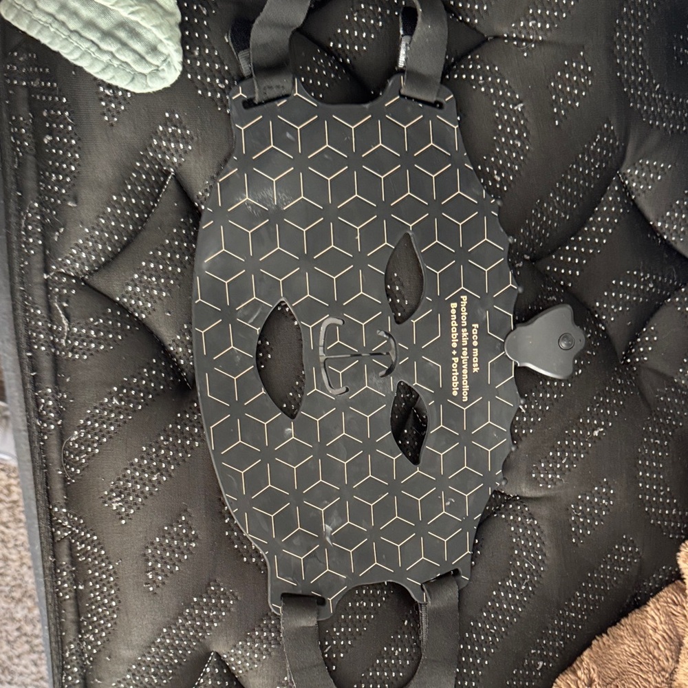 Hex Pattern Black Face Mask with Gold Accents led